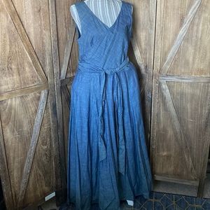 Eshakti Cotton Chambray Surplice Maxi Dress. 1X-16W.